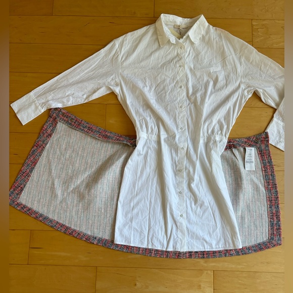 NWT Maje 2-in-1 Rajari Cotton Shirt Dress with Tweed Overlay Skirt - Picture 14 of 15